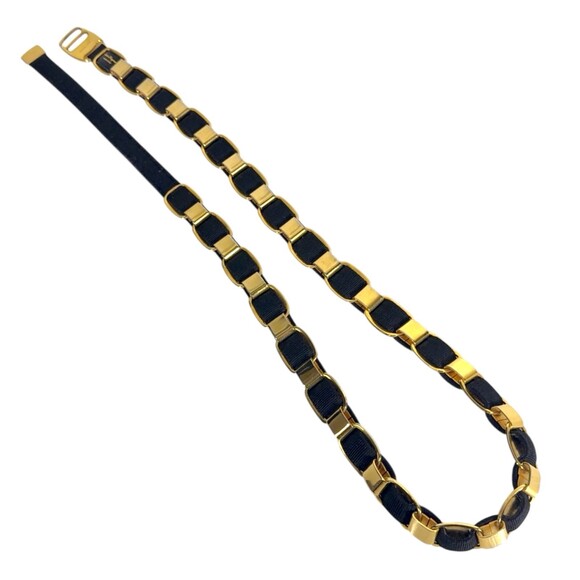 Salvatore Ferragamo Accessories - Vintage Salvatore Ferragamo Skinny Chain Link Belt Grosgrain Black Gold Italy